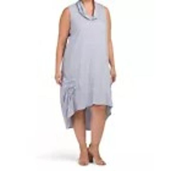 Cynthia Rowley Light Blue Linen Blend Sleeveless Cowl Neck Hi-Low Dress Size 3X - Picture 2 of 10